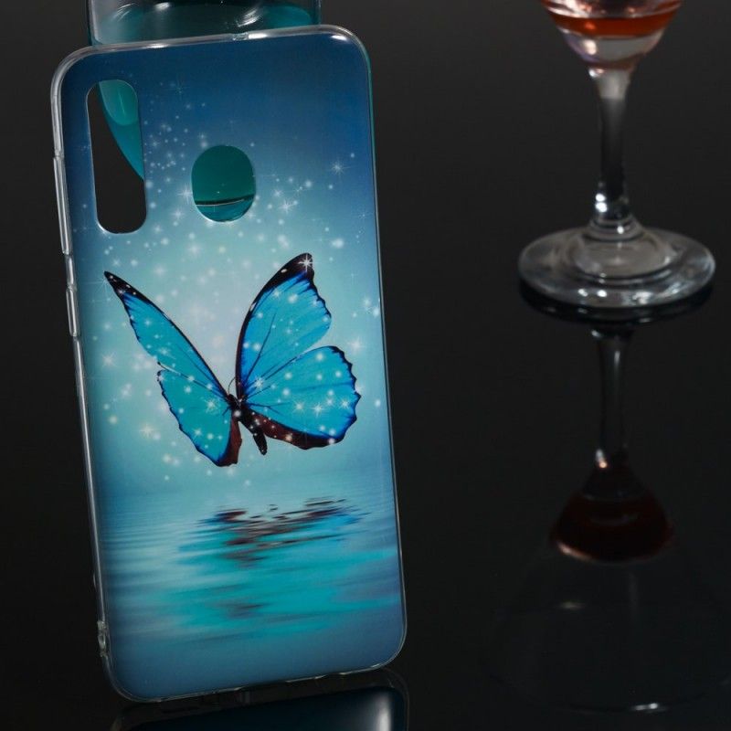 Hoesje Samsung Galaxy A50 Telefoonhoesje Fluorescerende Blauwe Vlinder