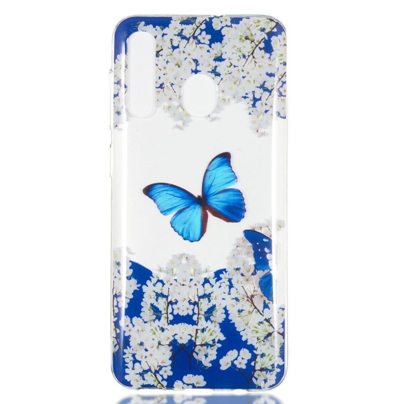 Hoesje voor Samsung Galaxy A50 Blauwe Vlinder En Winterbloemen