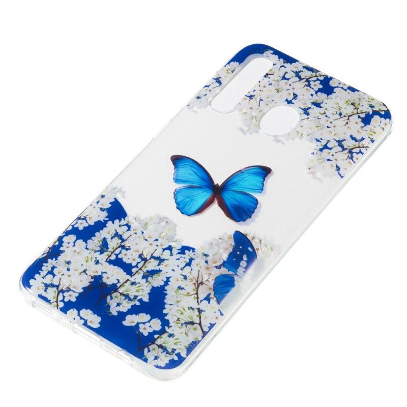 Hoesje voor Samsung Galaxy A50 Blauwe Vlinder En Winterbloemen