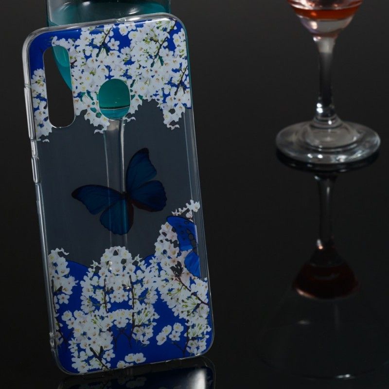 Hoesje voor Samsung Galaxy A50 Blauwe Vlinder En Winterbloemen