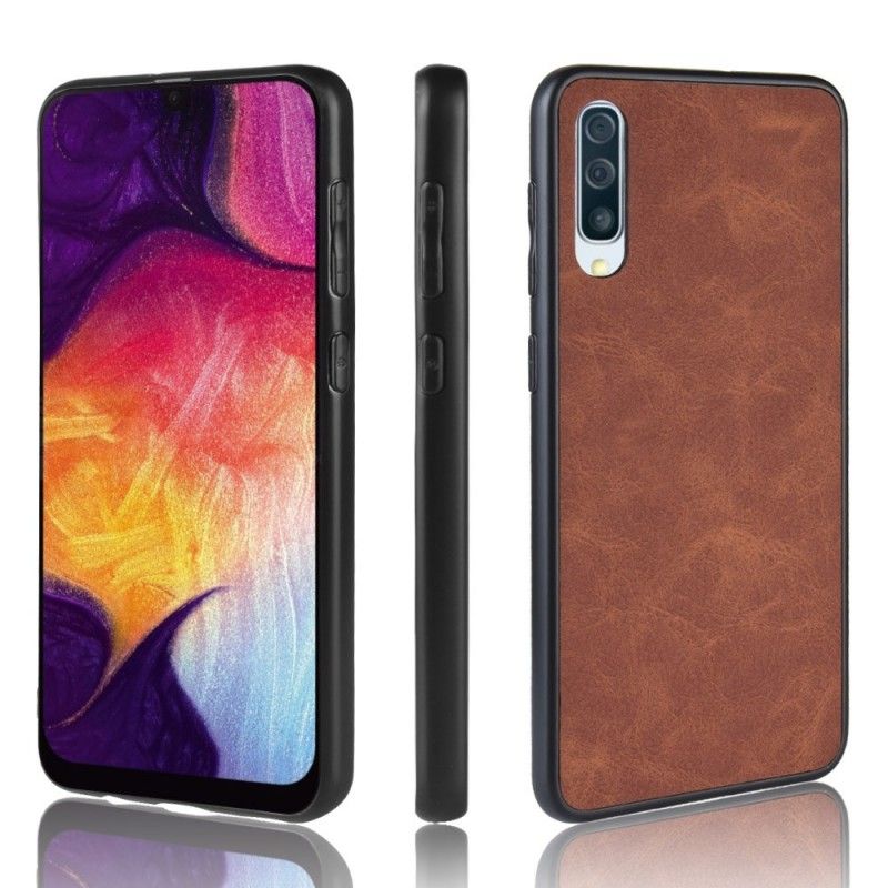 Hoesje voor Samsung Galaxy A50 Donkerblauw Zwart Vintage Look Leereffect