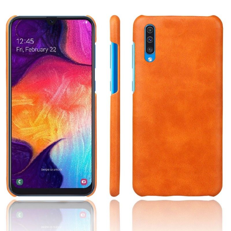 Hoesje voor Samsung Galaxy A50 Grijs Zwart Prestatie Lychee Leereffect