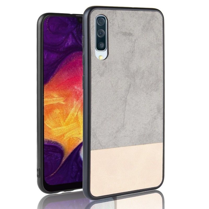 Hoesje voor Samsung Galaxy A50 Grijs Zwart Tweekleurig Kunstleer