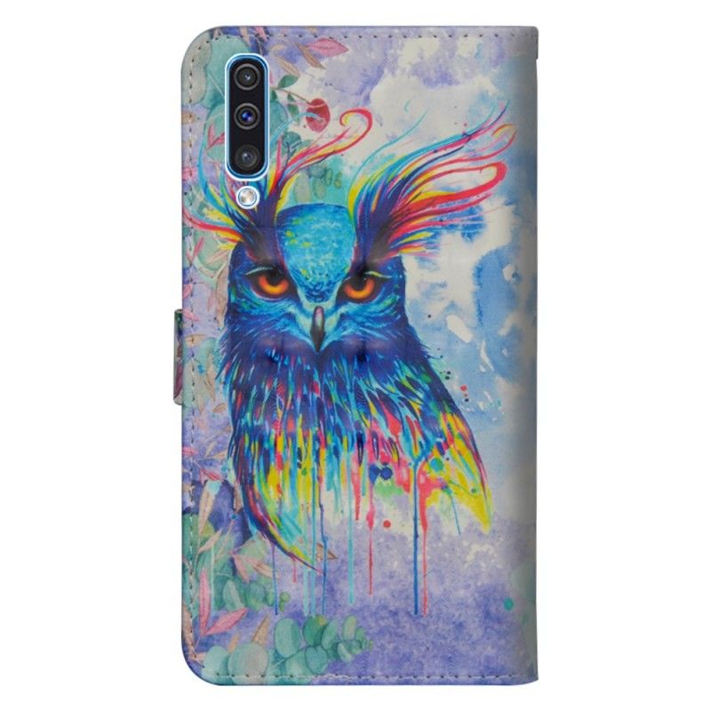 Leren Hoesje Samsung Galaxy A50 Aquarel Vogel