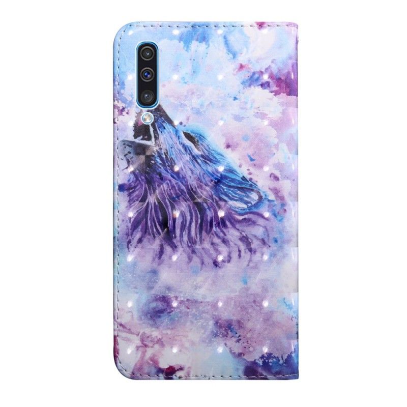 Leren Hoesje Samsung Galaxy A50 Aquarel Wolf