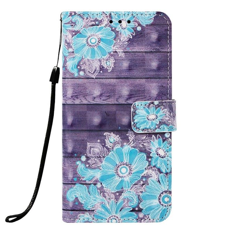 Leren Hoesje Samsung Galaxy A50 Blauwe Bloemen