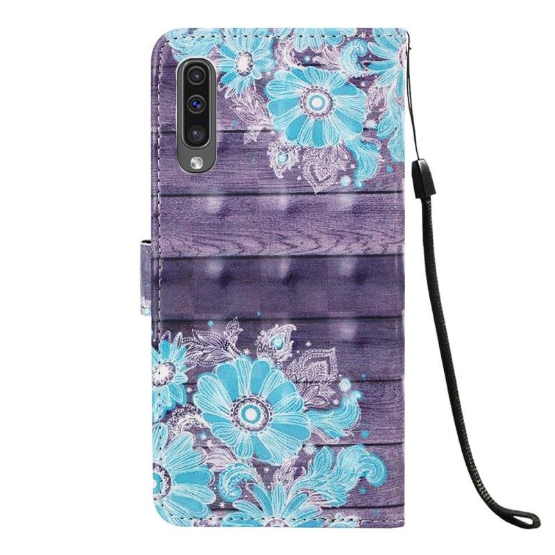 Leren Hoesje Samsung Galaxy A50 Blauwe Bloemen