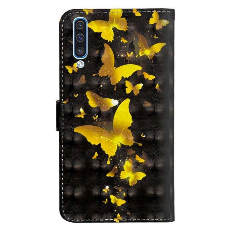 Leren Hoesje Samsung Galaxy A50 Gele Vlinders