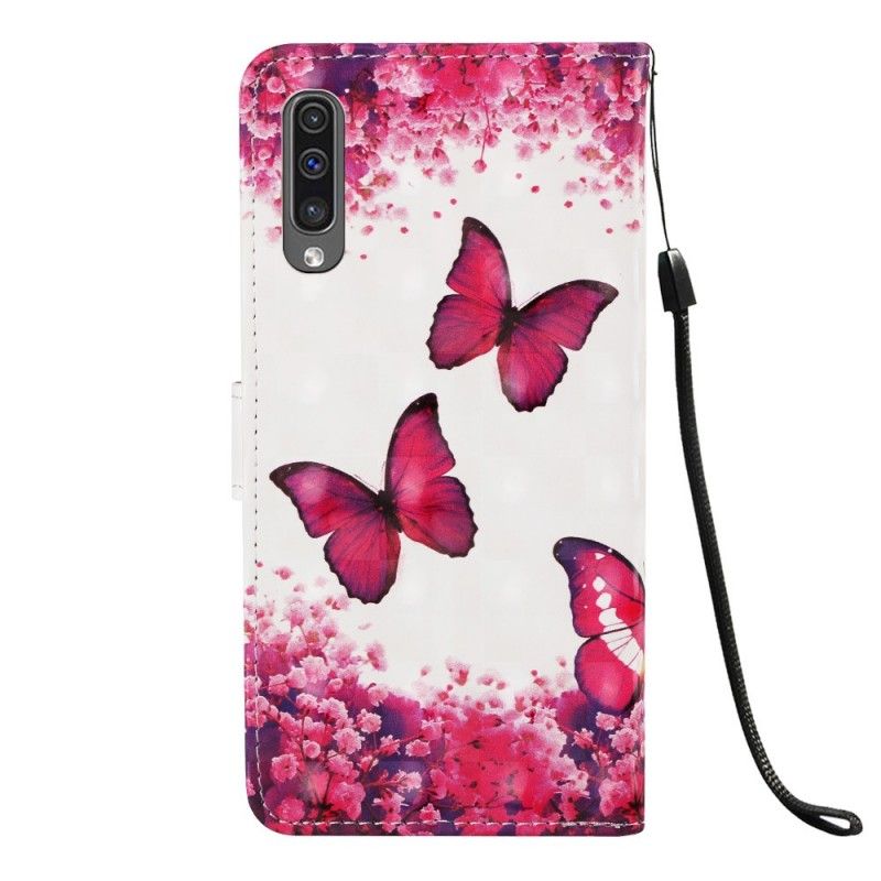 Leren Hoesje Samsung Galaxy A50 Rode Vlinders