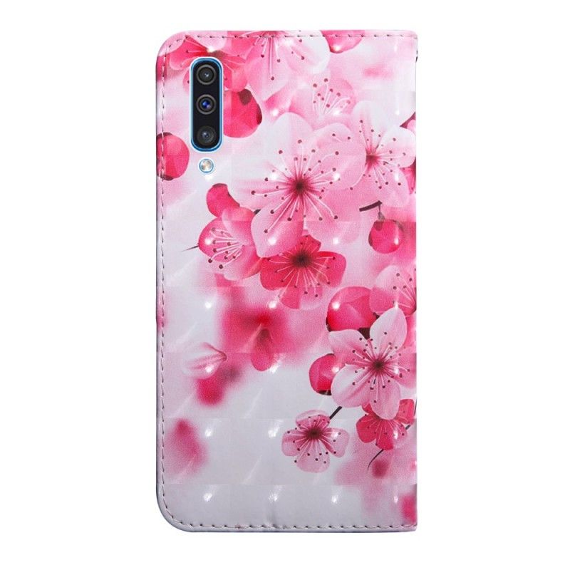 Leren Hoesje Samsung Galaxy A50 Roze Bloemen