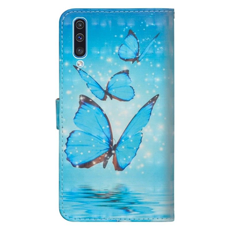 Leren Hoesje Samsung Galaxy A50 Vliegende Blauwe Vlinders