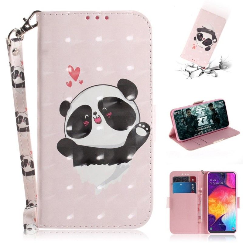 Leren Hoesje voor Samsung Galaxy A50 Panda Love Met String