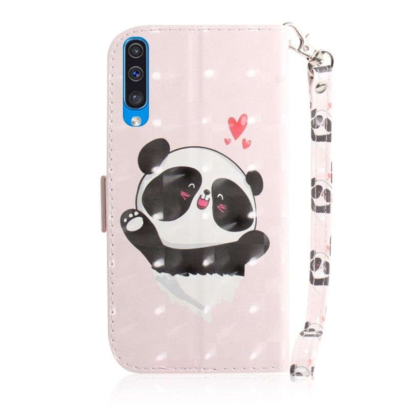 Leren Hoesje voor Samsung Galaxy A50 Panda Love Met String