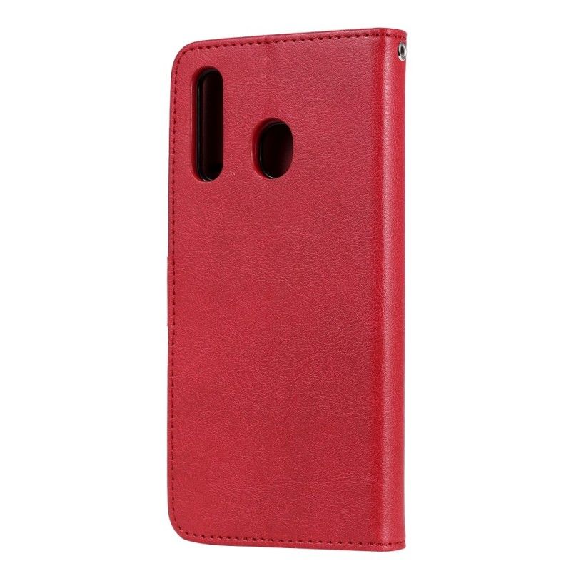 Leren Hoesje voor Samsung Galaxy A50 Rood Zwart Leereffect Met String