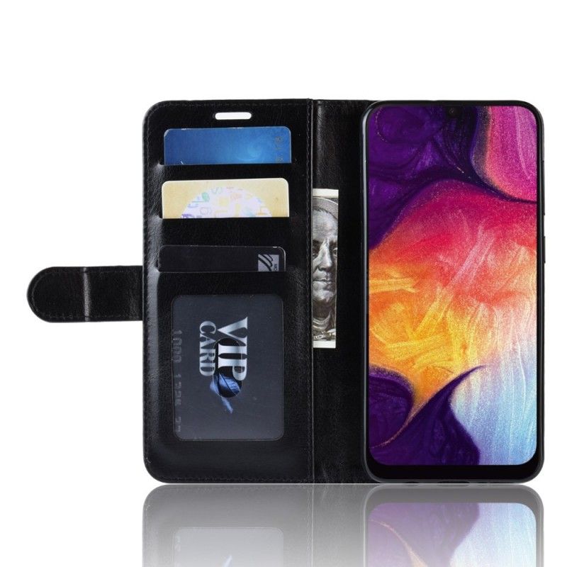 Leren Hoesje voor Samsung Galaxy A50 Wit Zwart Ultra Kunstleer