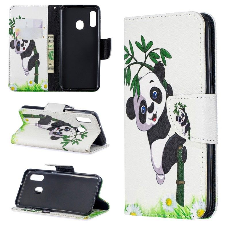 Bescherming Hoesje Samsung Galaxy A20e Telefoonhoesje Panda Op Bamboe