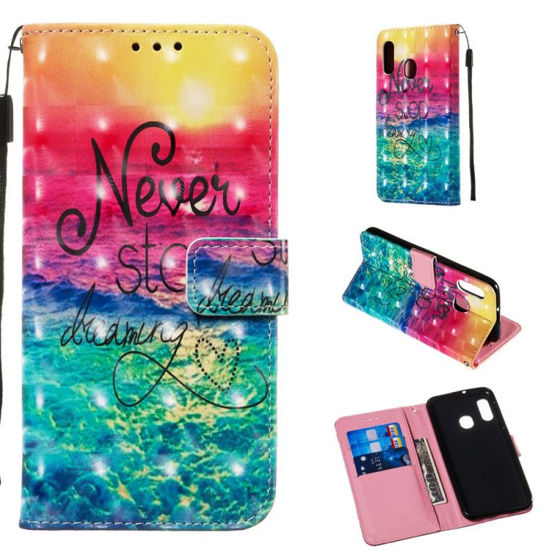 Cover Folio-hoesje Samsung Galaxy A20e Telefoonhoesje Stop Nooit Met Dromen