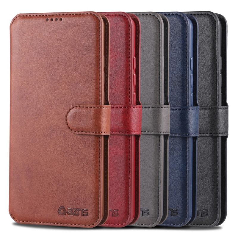 Flip Case Leren Samsung Galaxy A20e Rood Zwart Retro Azns