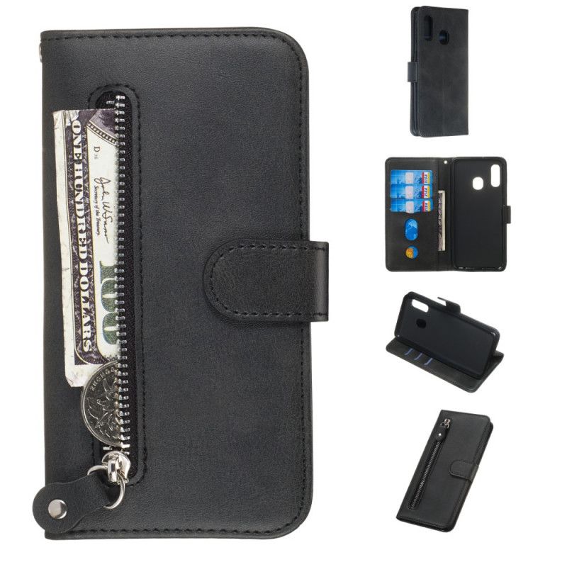 Flip Case Leren Samsung Galaxy A20e Rood Zwart Vintage Portemonnee
