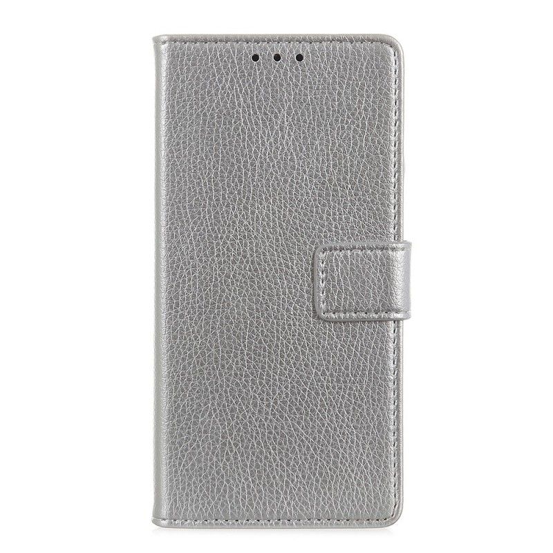 Flip Case Leren Samsung Galaxy A20e Zilver Wit Zichtbare Stiksels In Leereffect