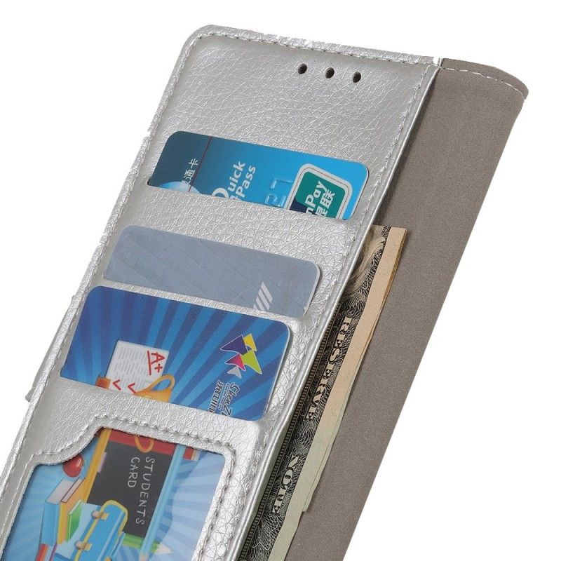 Flip Case Leren Samsung Galaxy A20e Zilver Wit Zichtbare Stiksels In Leereffect