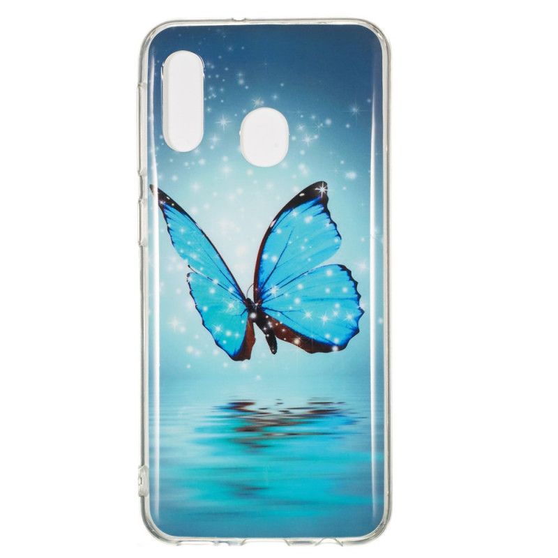 Hoesje Samsung Galaxy A20e Fluorescerende Blauwe Vlinder