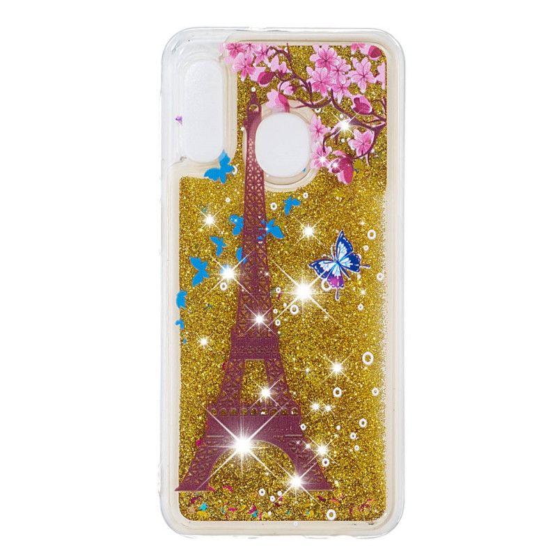 Hoesje Samsung Galaxy A20e Gouden Glitter Eiffeltoren