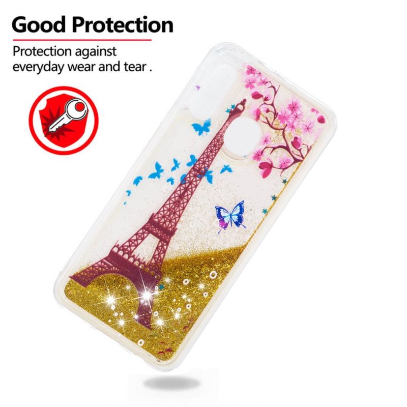 Hoesje Samsung Galaxy A20e Gouden Glitter Eiffeltoren