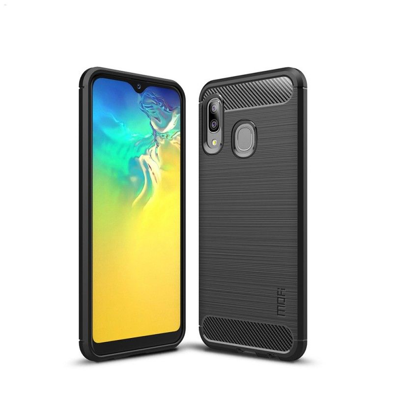 Hoesje Samsung Galaxy A20e Grijs Zwart Mofi Geborsteld Koolstofvezel