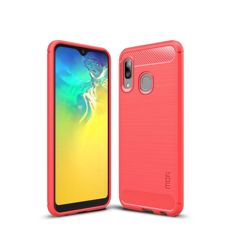 Hoesje Samsung Galaxy A20e Grijs Zwart Mofi Geborsteld Koolstofvezel