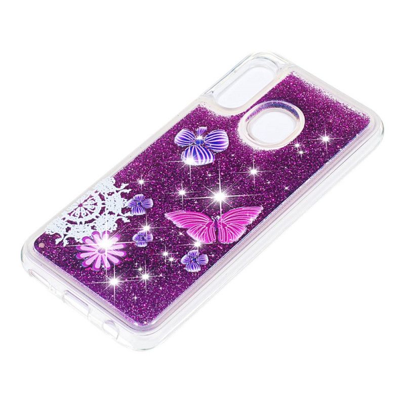 Hoesje Samsung Galaxy A20e Paarse Glittervlinders