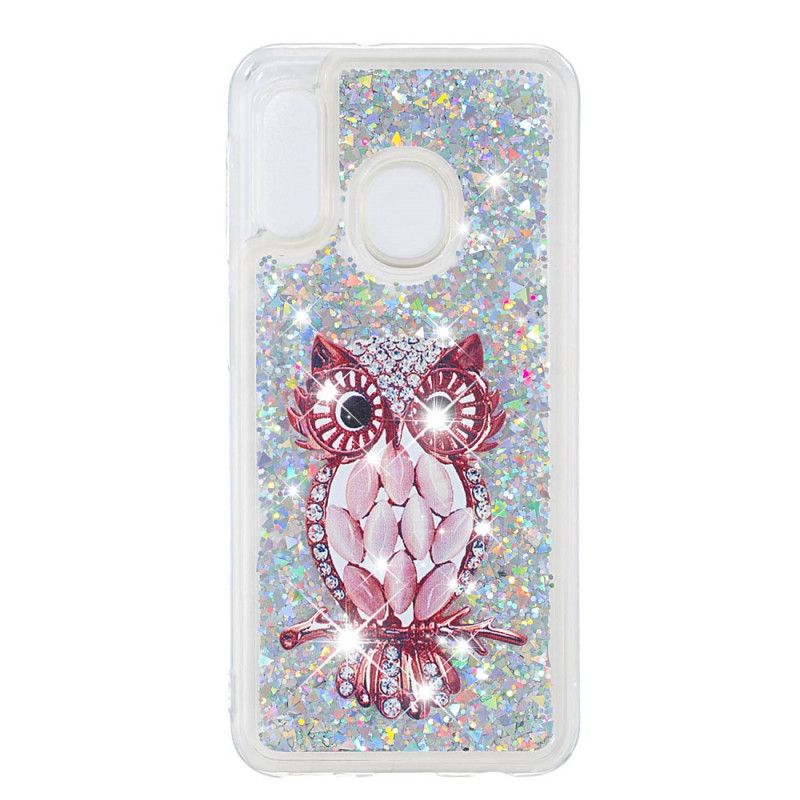 Hoesje Samsung Galaxy A20e Telefoonhoesje Glitter Rode Uil