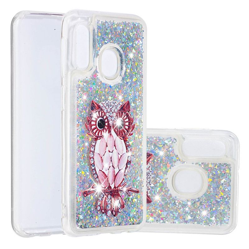 Hoesje Samsung Galaxy A20e Telefoonhoesje Glitter Rode Uil