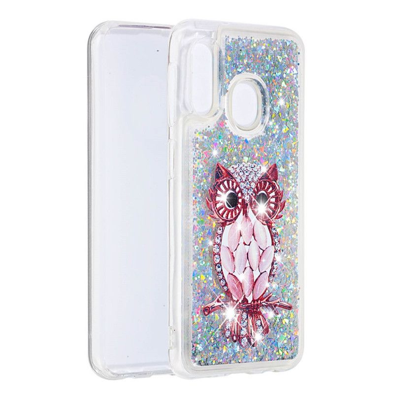 Hoesje Samsung Galaxy A20e Telefoonhoesje Glitter Rode Uil