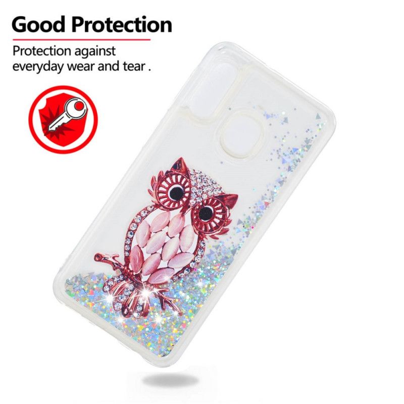 Hoesje Samsung Galaxy A20e Telefoonhoesje Glitter Rode Uil