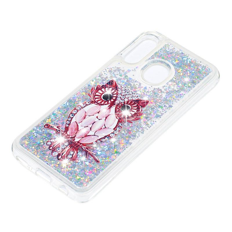 Hoesje Samsung Galaxy A20e Telefoonhoesje Glitter Rode Uil