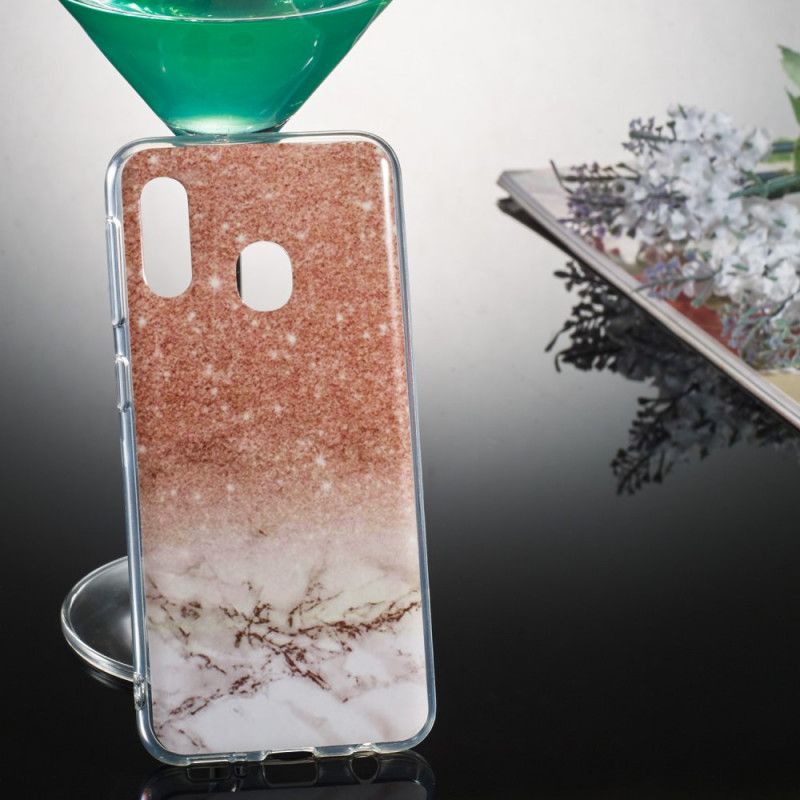 Hoesje voor Samsung Galaxy A20e Wit Zwart Marmeren Glitter