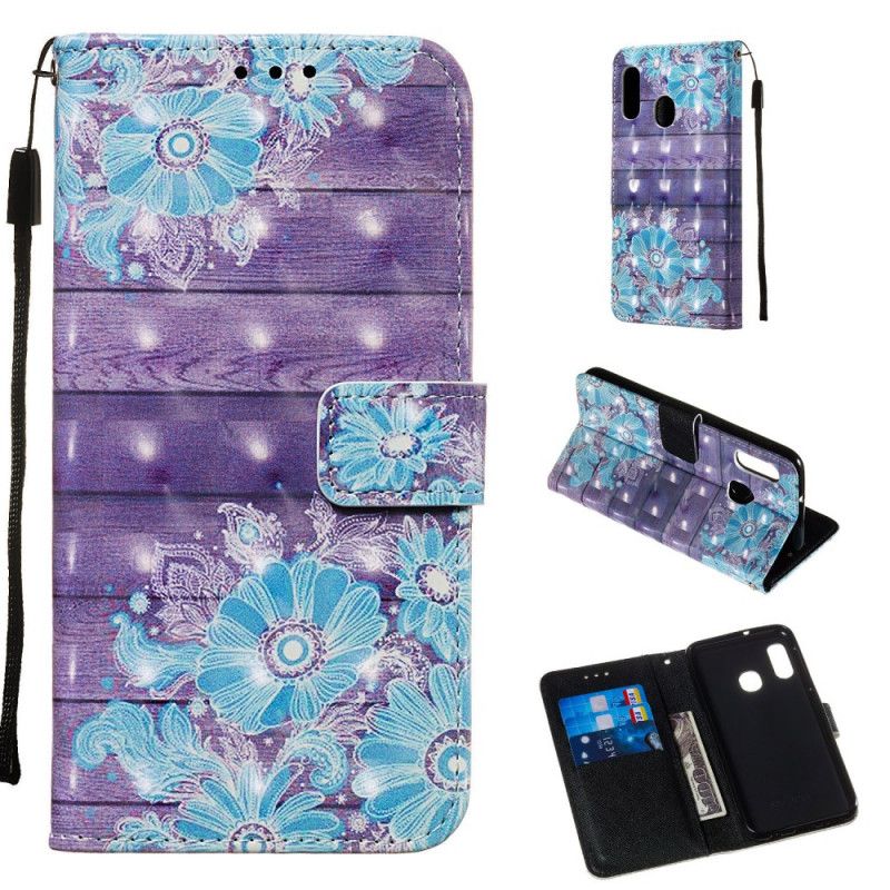 Leren Hoesje Samsung Galaxy A20e Blauwe Bloemen