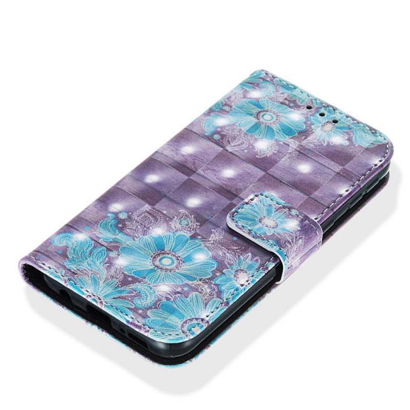 Leren Hoesje Samsung Galaxy A20e Blauwe Bloemen