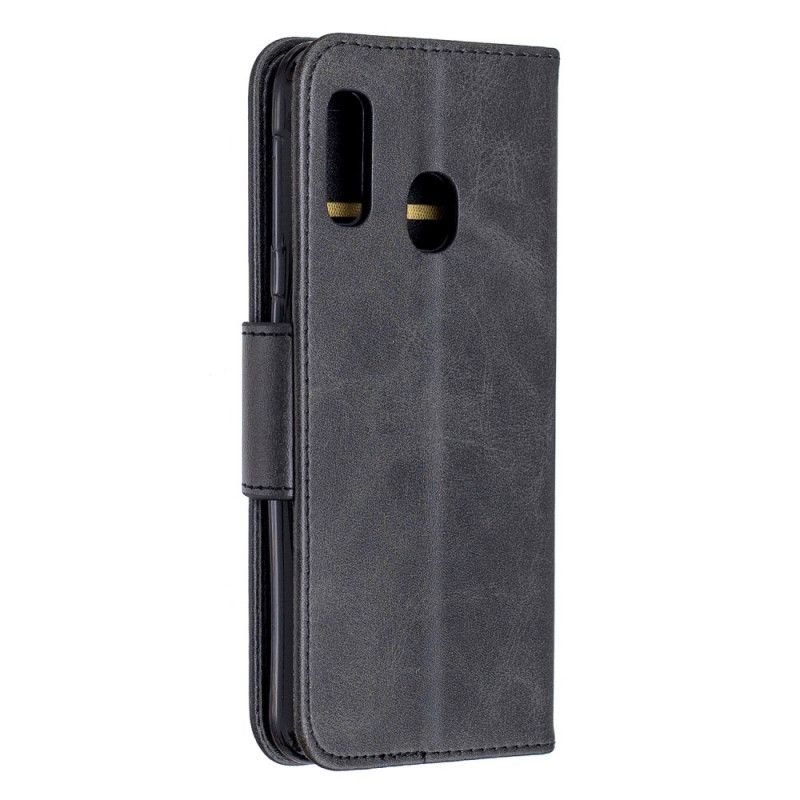 Leren Hoesje Samsung Galaxy A20e Grijs Zwart Gladde Schuine Flap