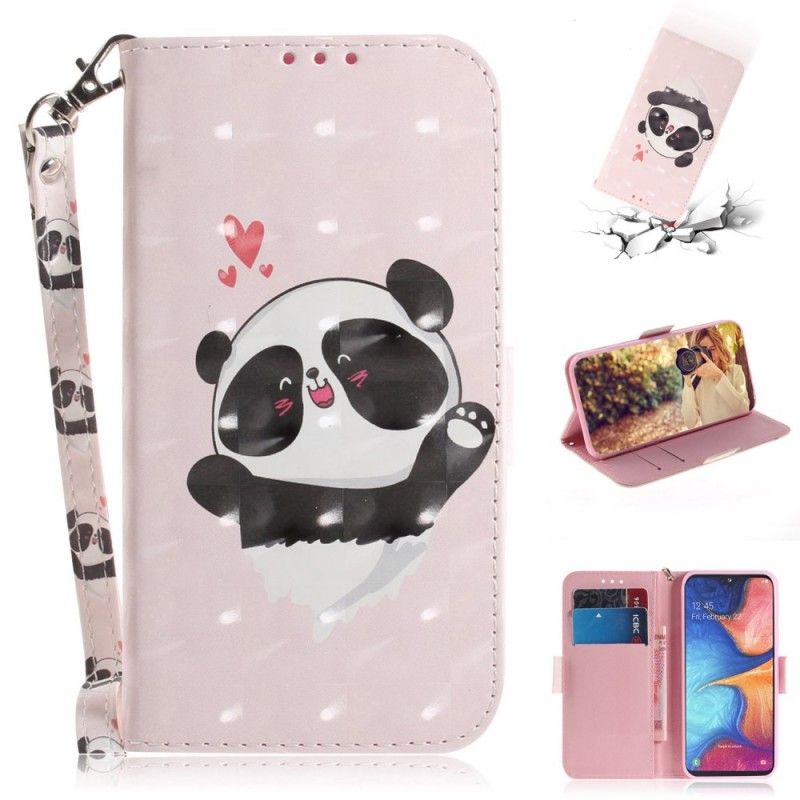 Leren Hoesje Samsung Galaxy A20e Panda Love Met String