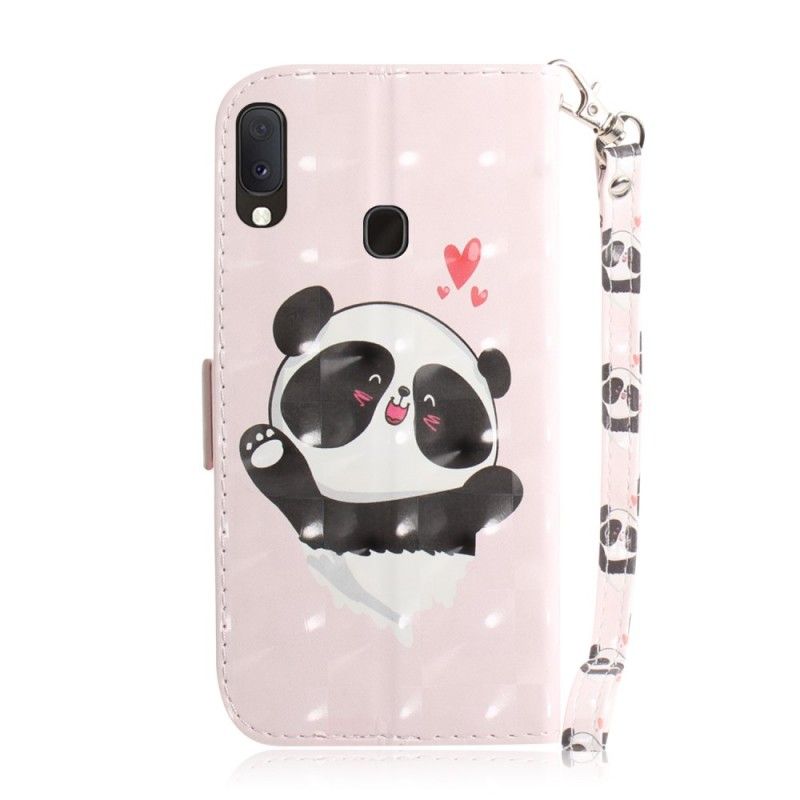 Leren Hoesje Samsung Galaxy A20e Panda Love Met String