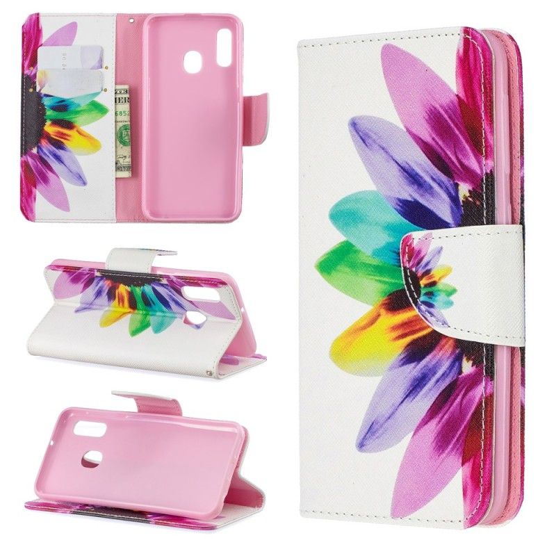 Leren Hoesje Samsung Galaxy A20e Telefoonhoesje Aquarelbloem