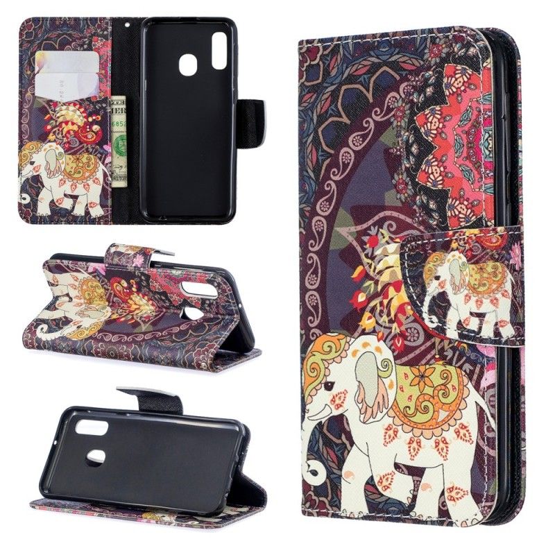 Leren Hoesje voor Samsung Galaxy A20e Etnische Olifantenmandala