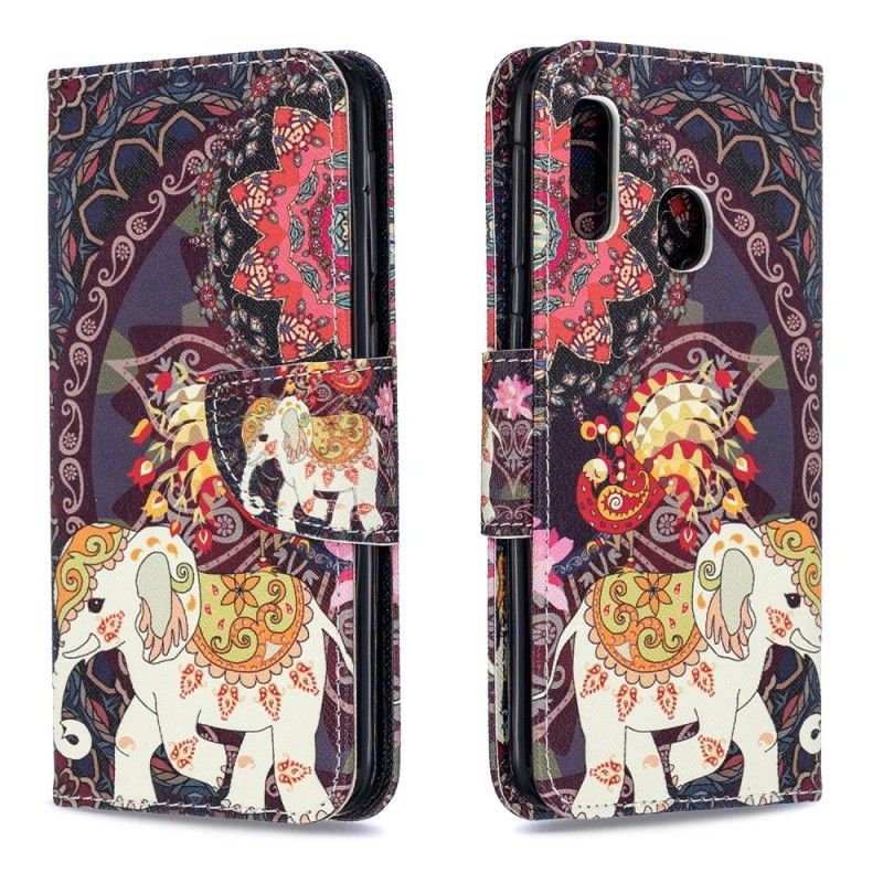 Leren Hoesje voor Samsung Galaxy A20e Etnische Olifantenmandala