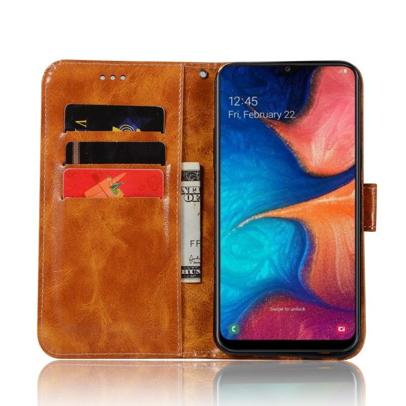 Leren Hoesje voor Samsung Galaxy A20e Rood Grijs Vintage Leereffect Met Riem