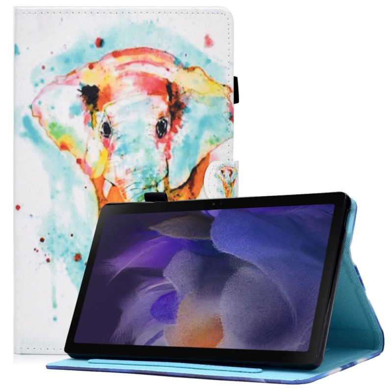 Leren Hoesje Voor Samsung Galaxy Tab A8 (2021) Aquarel Olifant