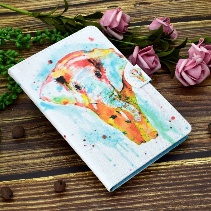 Leren Hoesje Voor Samsung Galaxy Tab A8 (2021) Aquarel Olifant