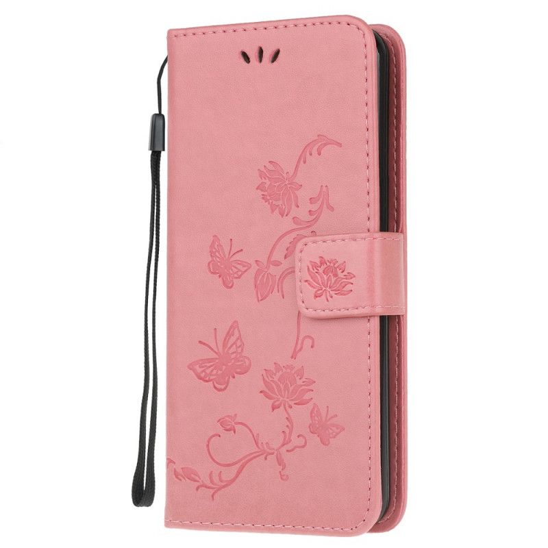 Cover Folio-hoesje Xiaomi Mi Note 10 Lite Rood Grijs Telefoonhoesje Vlinders En Bloemen Van Azië