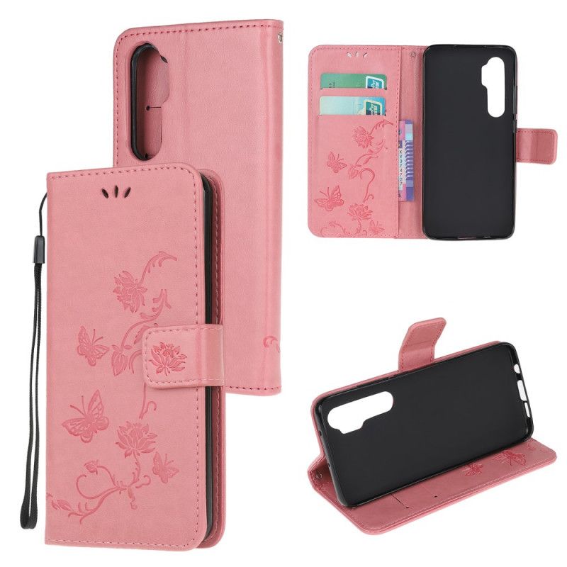 Cover Folio-hoesje Xiaomi Mi Note 10 Lite Rood Grijs Telefoonhoesje Vlinders En Bloemen Van Azië